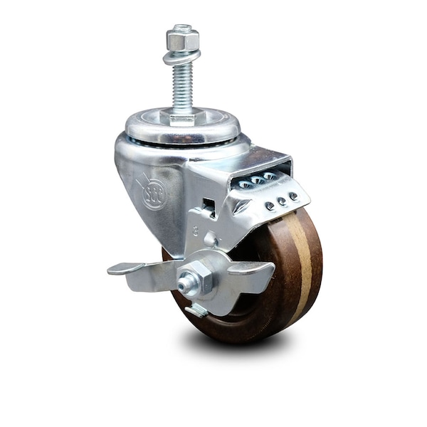 3 Inch High Temp Phenolic Wheel Swivel 3/8 Inch Threaded Stem Caster with Brake
